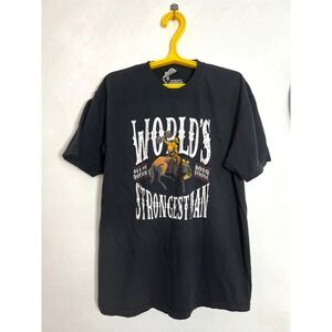 Comfort Colors Worlds Strongest Man Graphic T Shirt Mens XL Cowboy Rodeo Black
